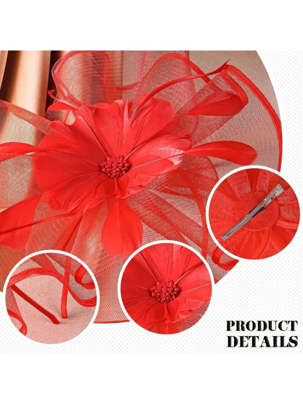 Vintage Tea Party Hat - Mesh Kentucky Fascinator Headband with Flower & Feather